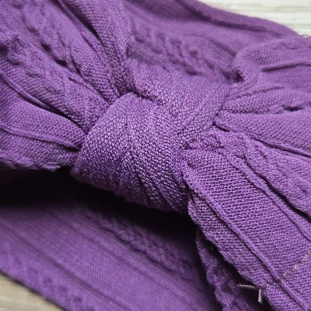 Boho Bowknot Headband Cable Knit Hair Accessory Baby Girl Nylon Purple Hair Band